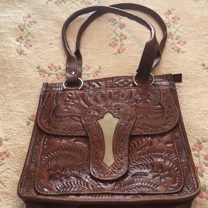 American West tooled leather handbag